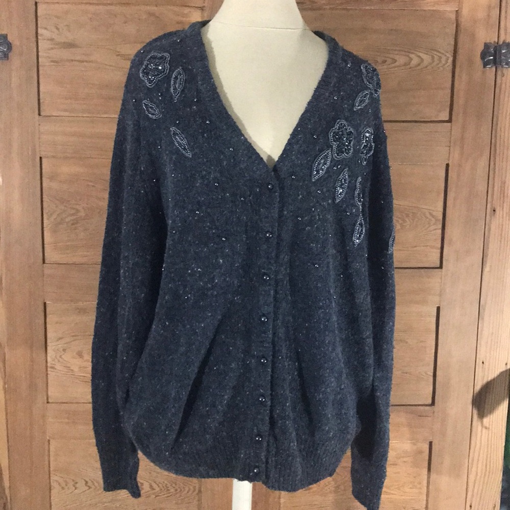VINTAGE 80s  FUZZY GRAY LADY RAOUL CARDIGAN sz 2x